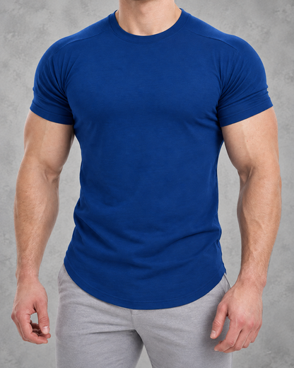 The Sweat District Sculpt Tee in Royal Blue, fitted product view.