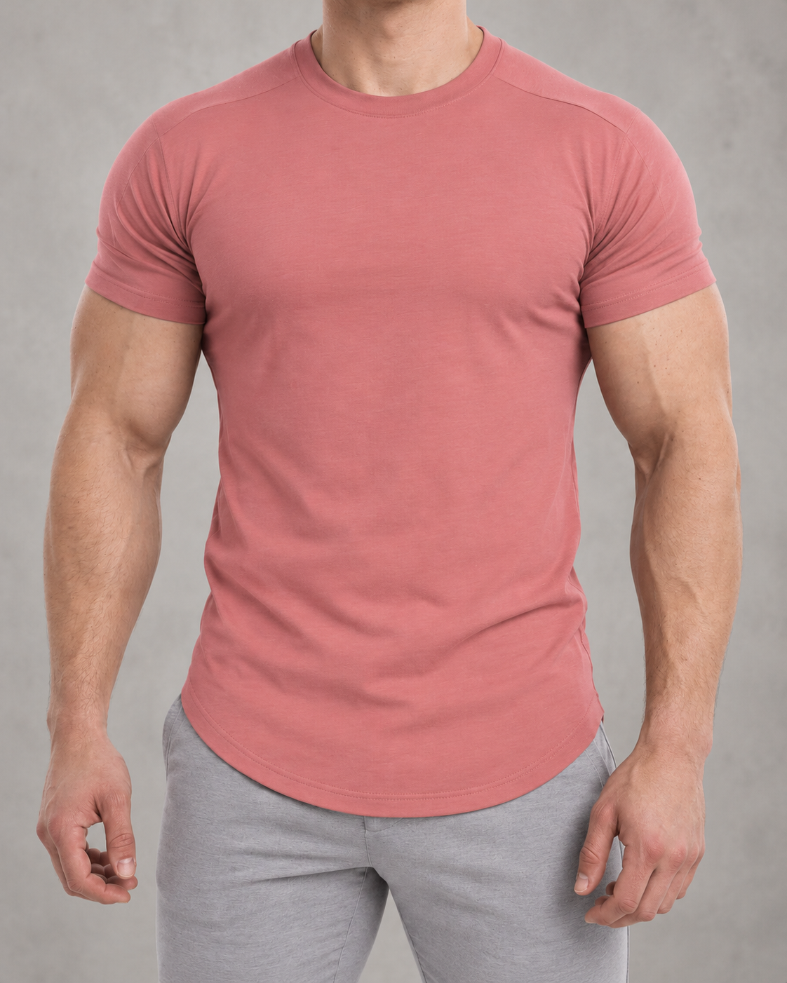 The Sweat District Sculpt Tee in Coral, fitted product view.