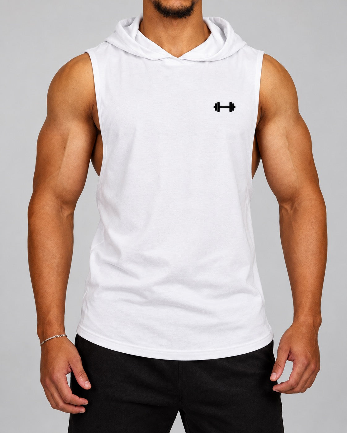 AI development concept of the white hooded performance tank. Final production details pending.