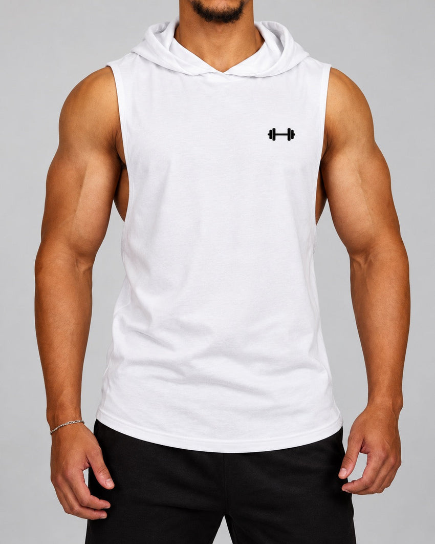 AI development concept of the white hooded performance tank. Final production details pending.