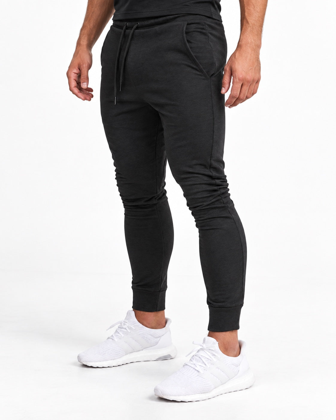 AI development visualization of Space Black ND 3.0 Everyday Joggers with angled open hip pockets, black drawcord and ribbed cuffs.