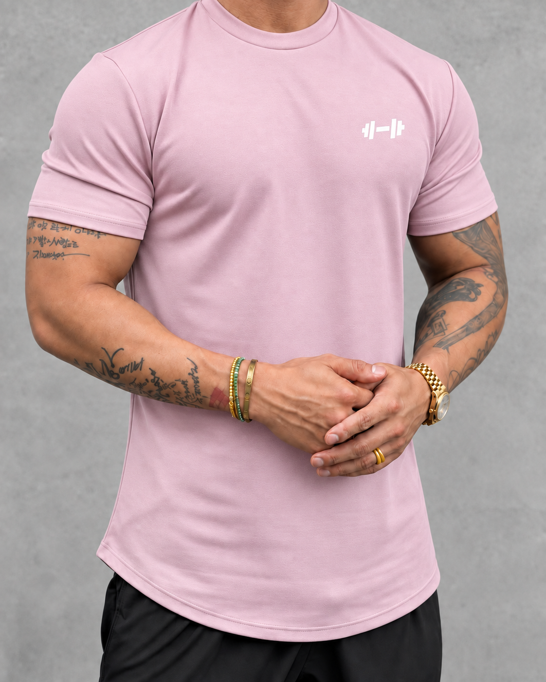 The Sweat District Form Muscle Tee in Coral, front fit view.
