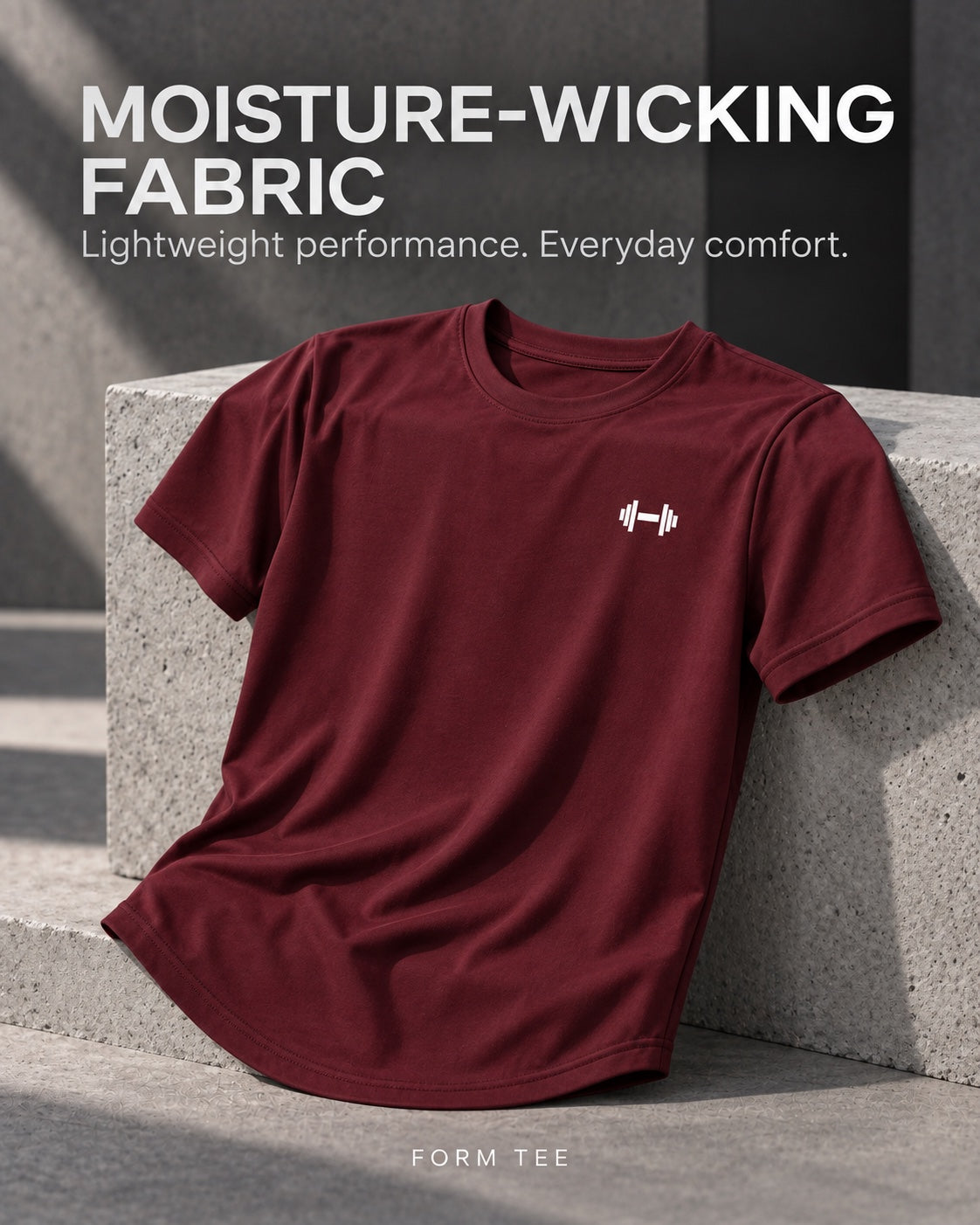Form Tee breathable, moisture-wicking fabric — conceptual promotional detail image.