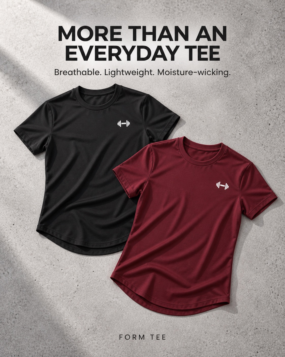 Form Tee flat lay — promotional view of the fabric, athletic shape and curved hem.