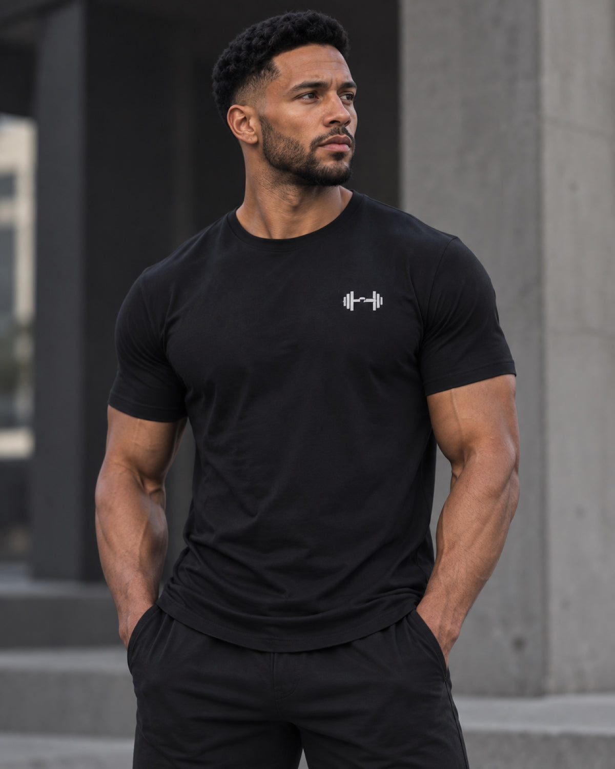 Form Tee in Black, front lifestyle view.