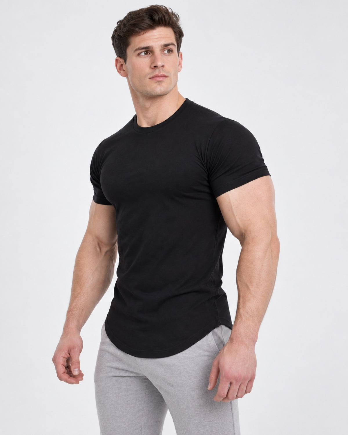 Sculpt Tee in Black, three-quarter studio view.